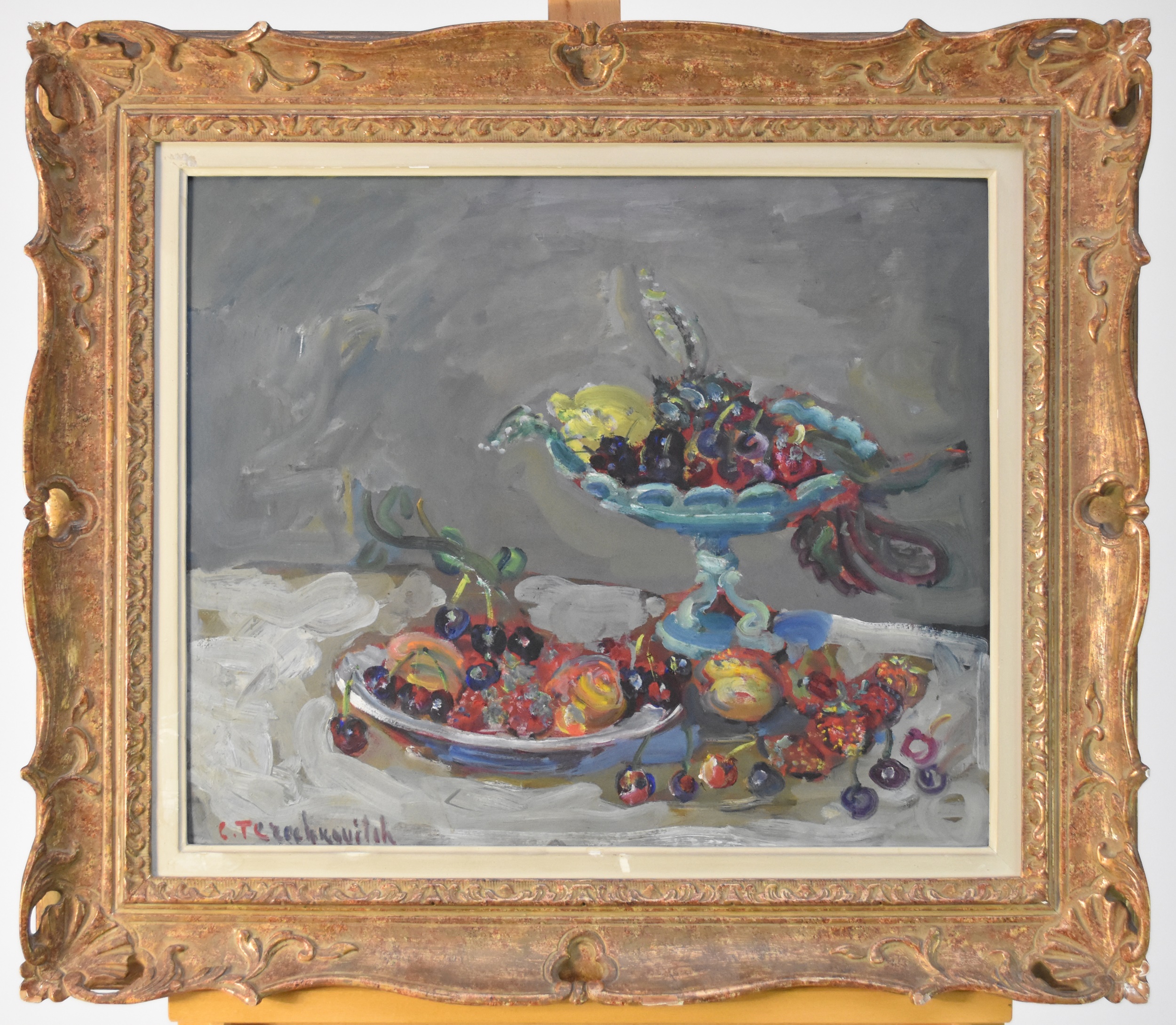 Constantin Andréevitch Terechkovitch (Russian 1902-1978) Still Life with Cherries, signed bottom - Image 2 of 3