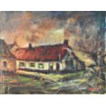 R Coxon (British School 20th Century) Waterside cottage, oil on canvas, measurements 65 x 81 cm,