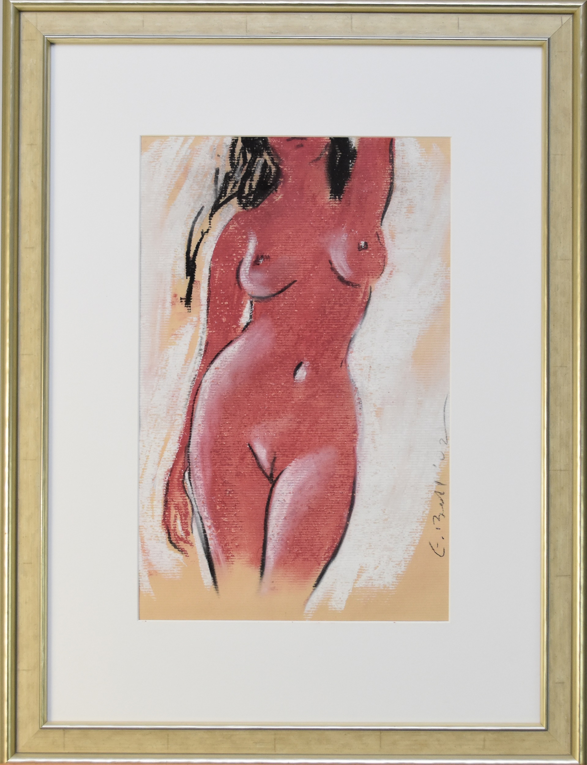 Edward Bell (British Contemporary) Nude Study, signed and dated '02 right edge, chalk drawing, - Image 2 of 3