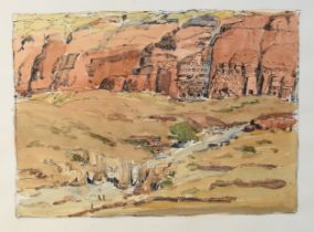 British School (20th Century) Nabataean Tombs of Petra, signed B Monsell-Butler lower right,