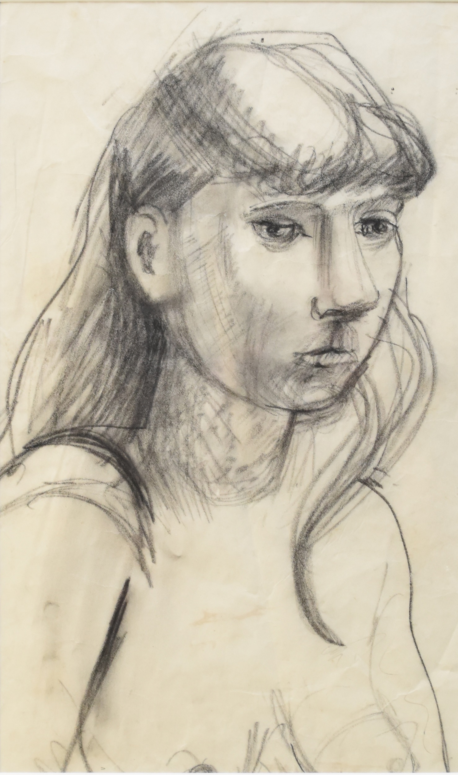 Philip Naviasky (1894-1983) Head and Shoulders Study of a Nude Woman, charcoal on paper, 42.5 x 26