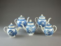 A group of blue and white pearlware toy teapots and covers circa 1800-20 comprising an example in