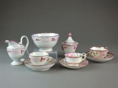 Enoch Wood part service and two pink lustre cups and saucers