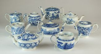 Nine assorted blue and white transfer-printed child's teapots and covers early-mid 19th century
