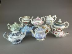 A collection of British pottery teawares, predominantly teapots including Davenport early-mid 19th
