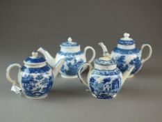 Four blue and white toy teapots, circa 1800-20