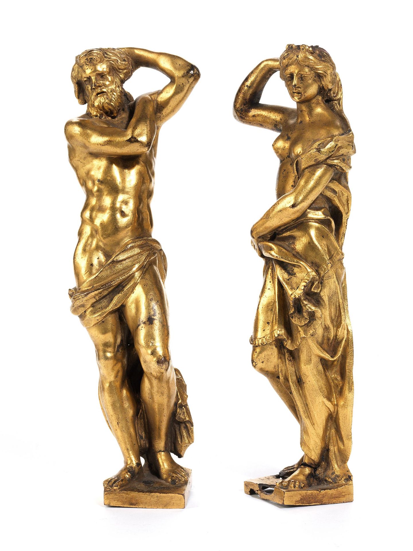 Paar feuervergoldete Bronzefiguren