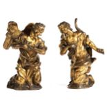 Paar bedeutende vergoldete Bronzefiguren kniender Engel