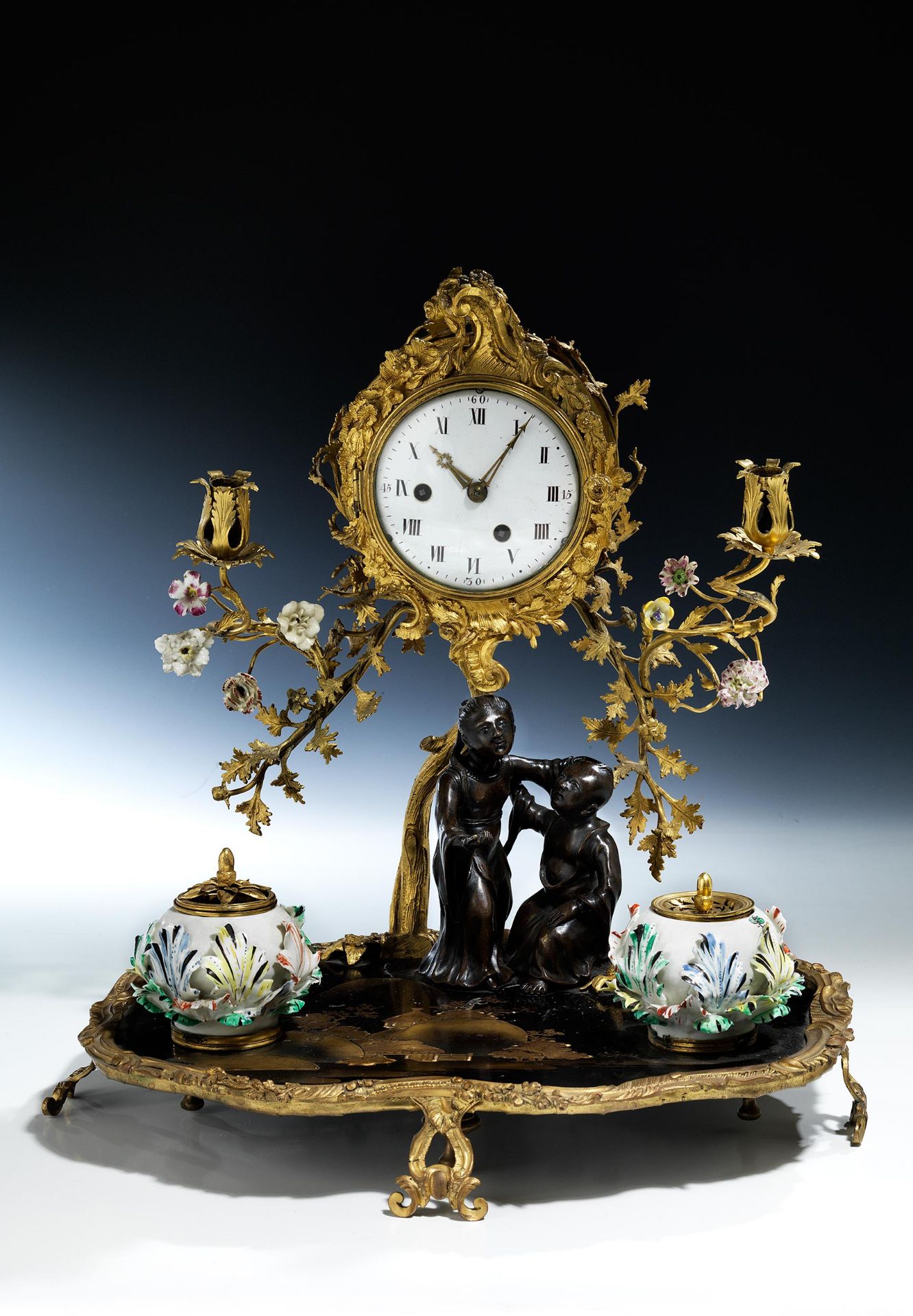 Chinoises Louis XV-Schreibzeug mit Pendule