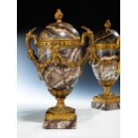 Paar aussergewöhnliche Brûle Parfum-Louis XVI-Vasen in seltenem Amethystmarmor