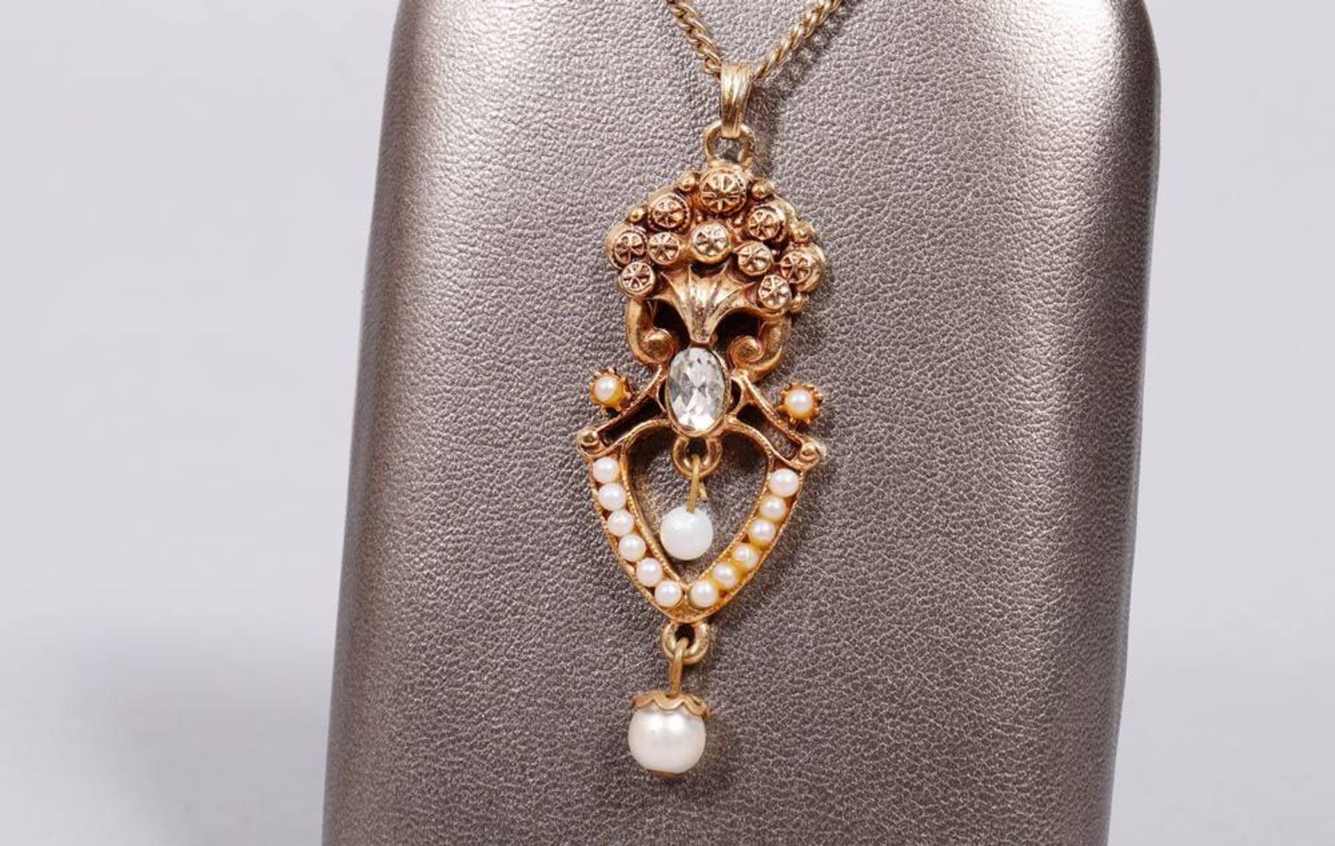 Art Nouveau pendant on a chain, gold-plated, 20th century,