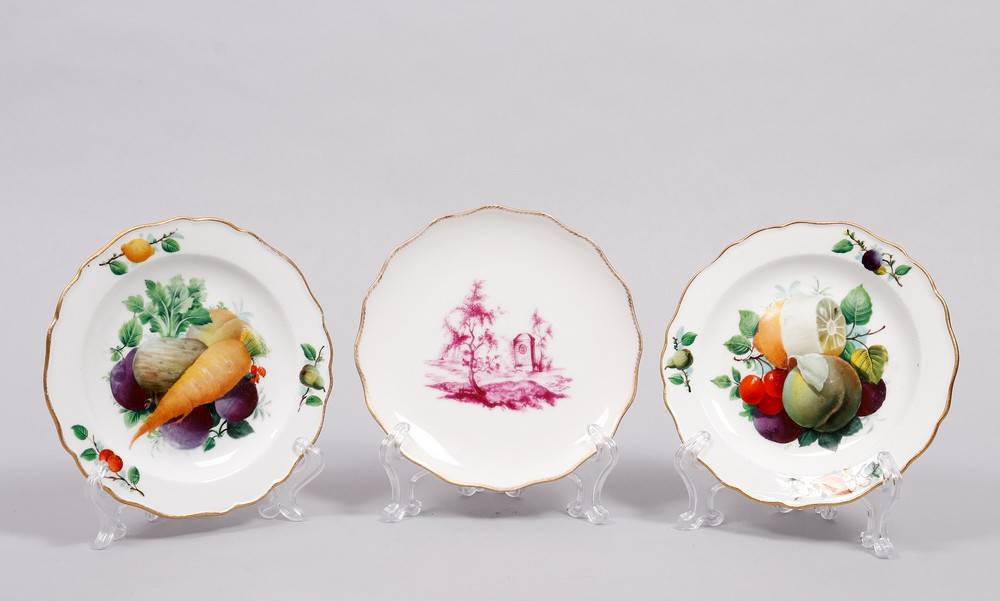 3 small plates, Meissen and others, 18th C.