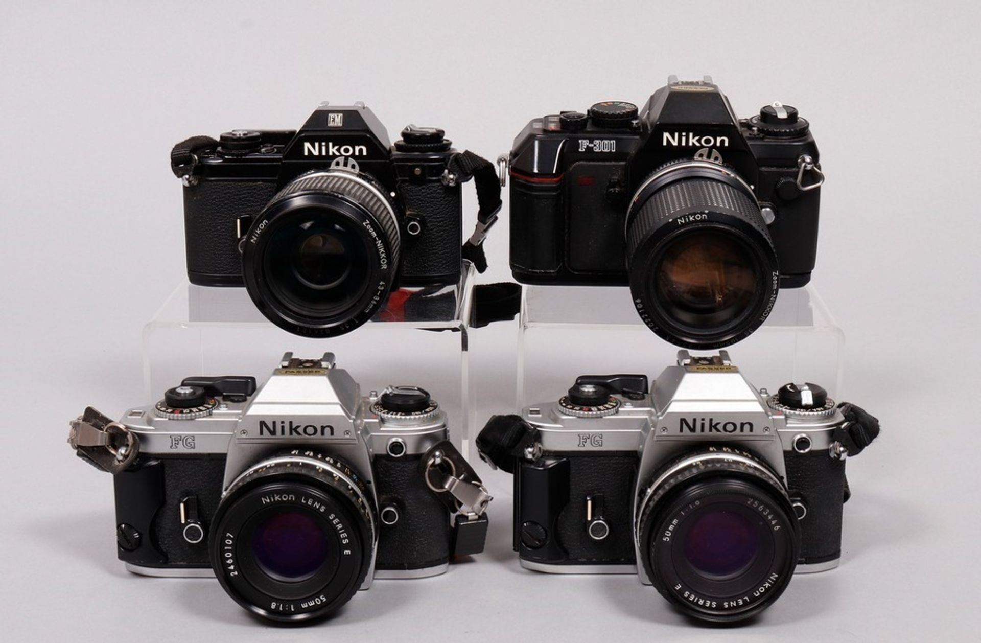 4 SLR cameras, Nikon, 1980s