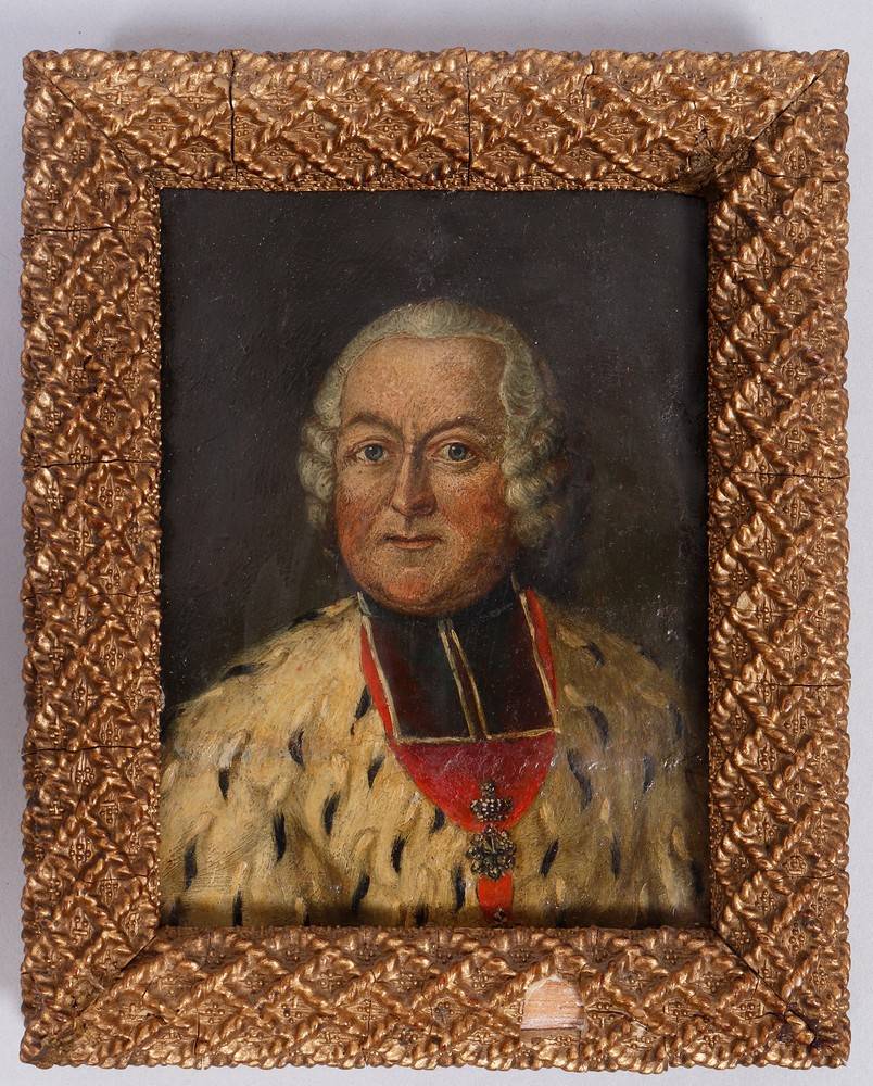 Anonym, 18.Jh., Öl/Kupferplatte, Portrait eines Herschers im Hermelinmantel