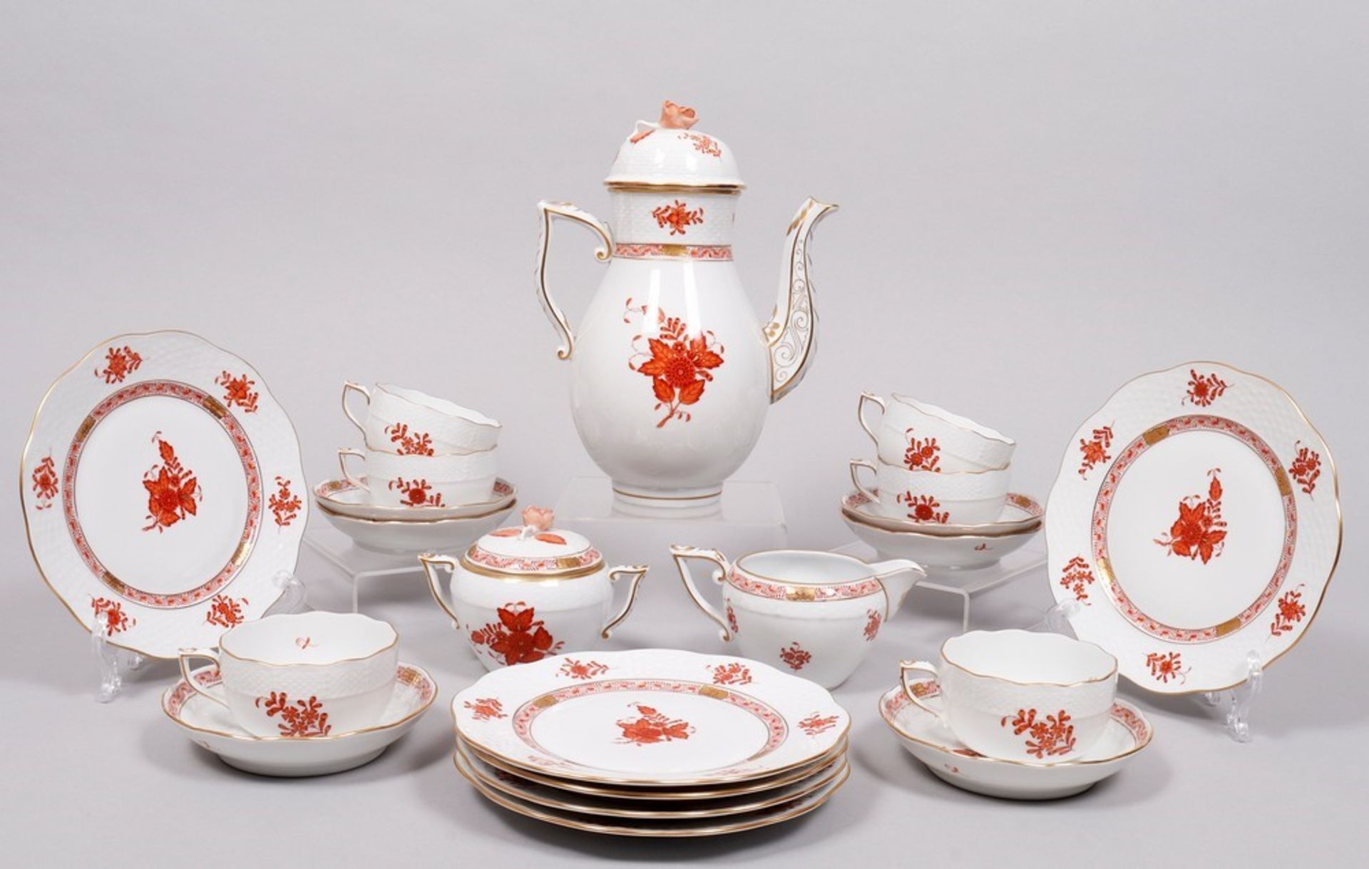 Coffee service for 6 persons, Herend, 20th C., 21 pieces