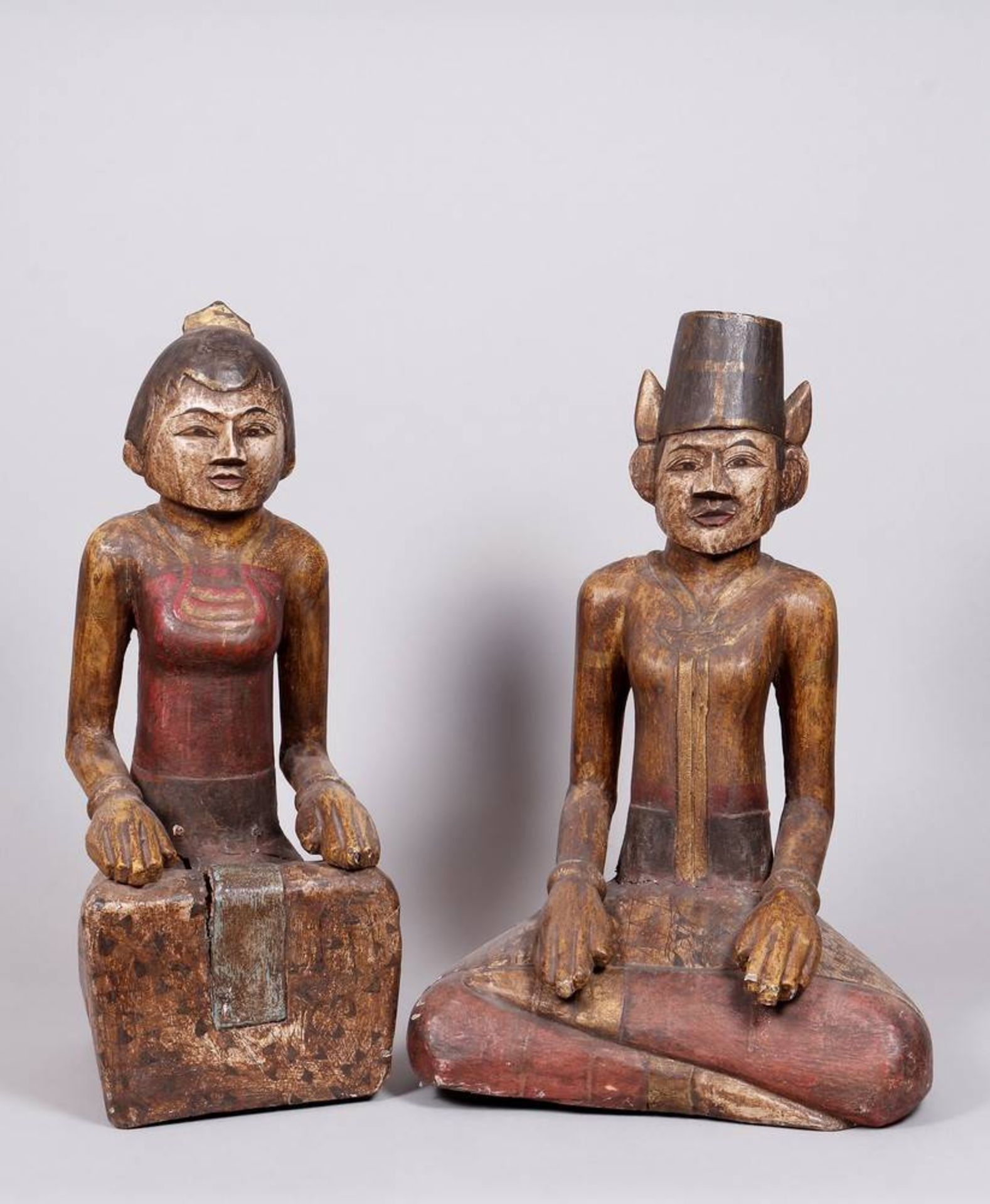 Pair of large carved figures, Southeast Asia, probably around 1900