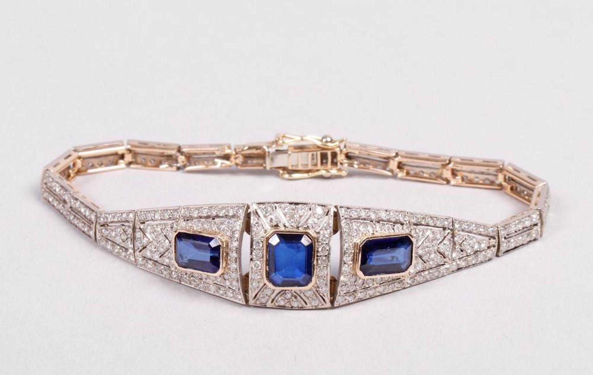 Art Deco bracelet with diamonds and sapphires, 750 gold - Image 3 of 4