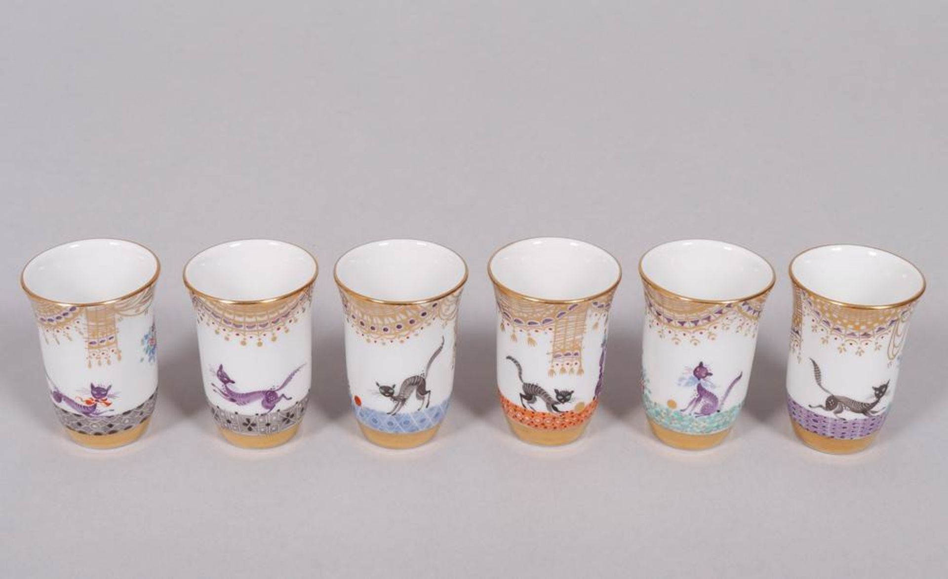 Liqueur set on tray for 6 persons, Meissen, form design Paul Scheurich (1883, New York City - 1945, - Image 17 of 18