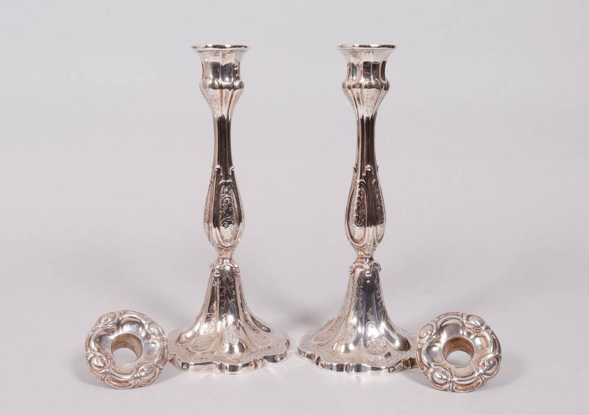 Pair of candlesticks, silver-plated, probably German, 20th C. - Image 3 of 4