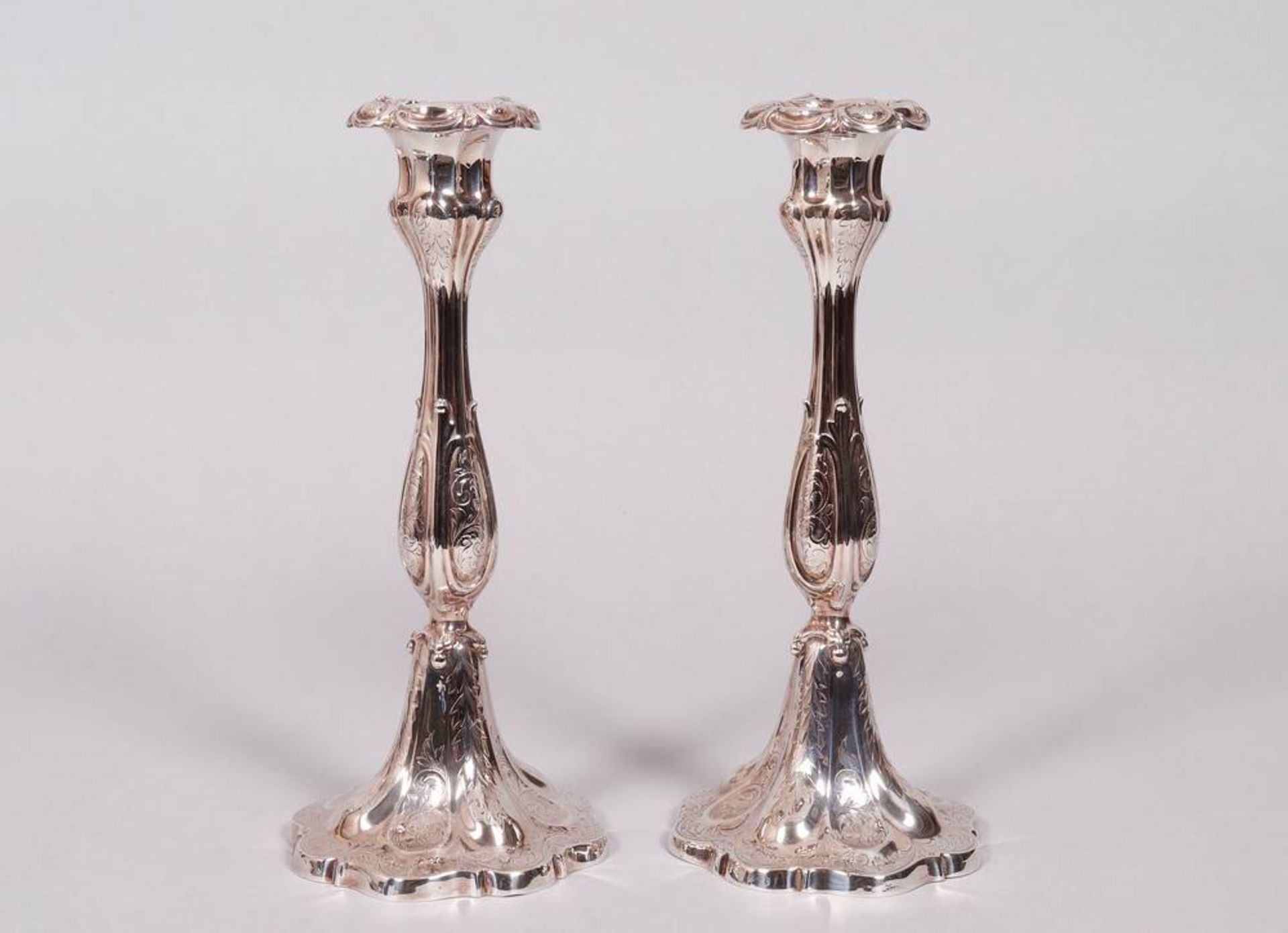 Pair of candlesticks, silver-plated, probably German, 20th C.