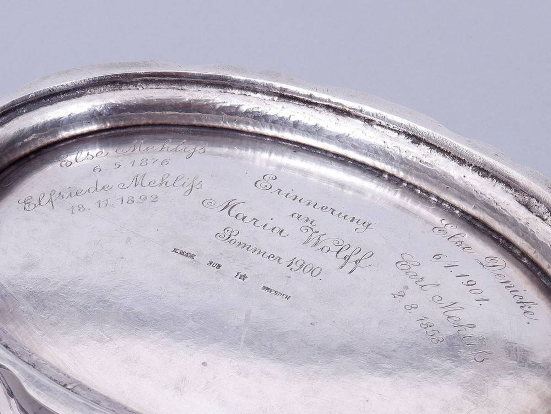 Footed bowl, 800 silver, Heinrich Mau, Royal Saxon court jeweler, Dresden, ca. 1900  - Image 3 of 3