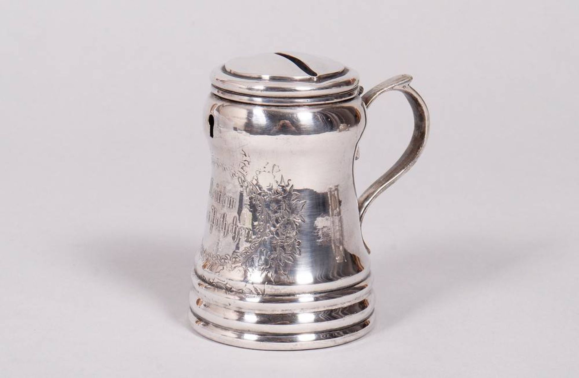 Small money box, silver, probably German, late 19th C.