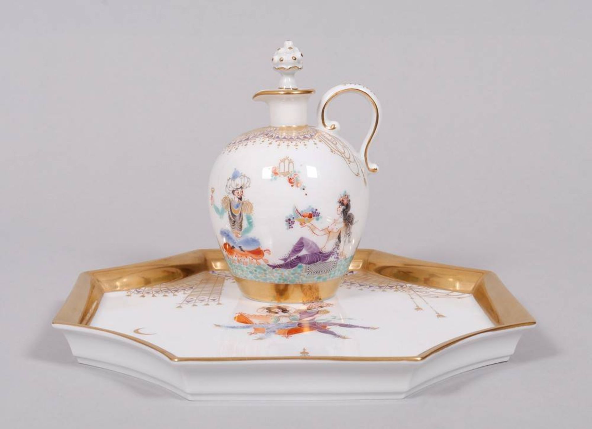 Liqueur set on tray for 6 persons, Meissen, form design Paul Scheurich (1883, New York City - 1945, - Image 8 of 18