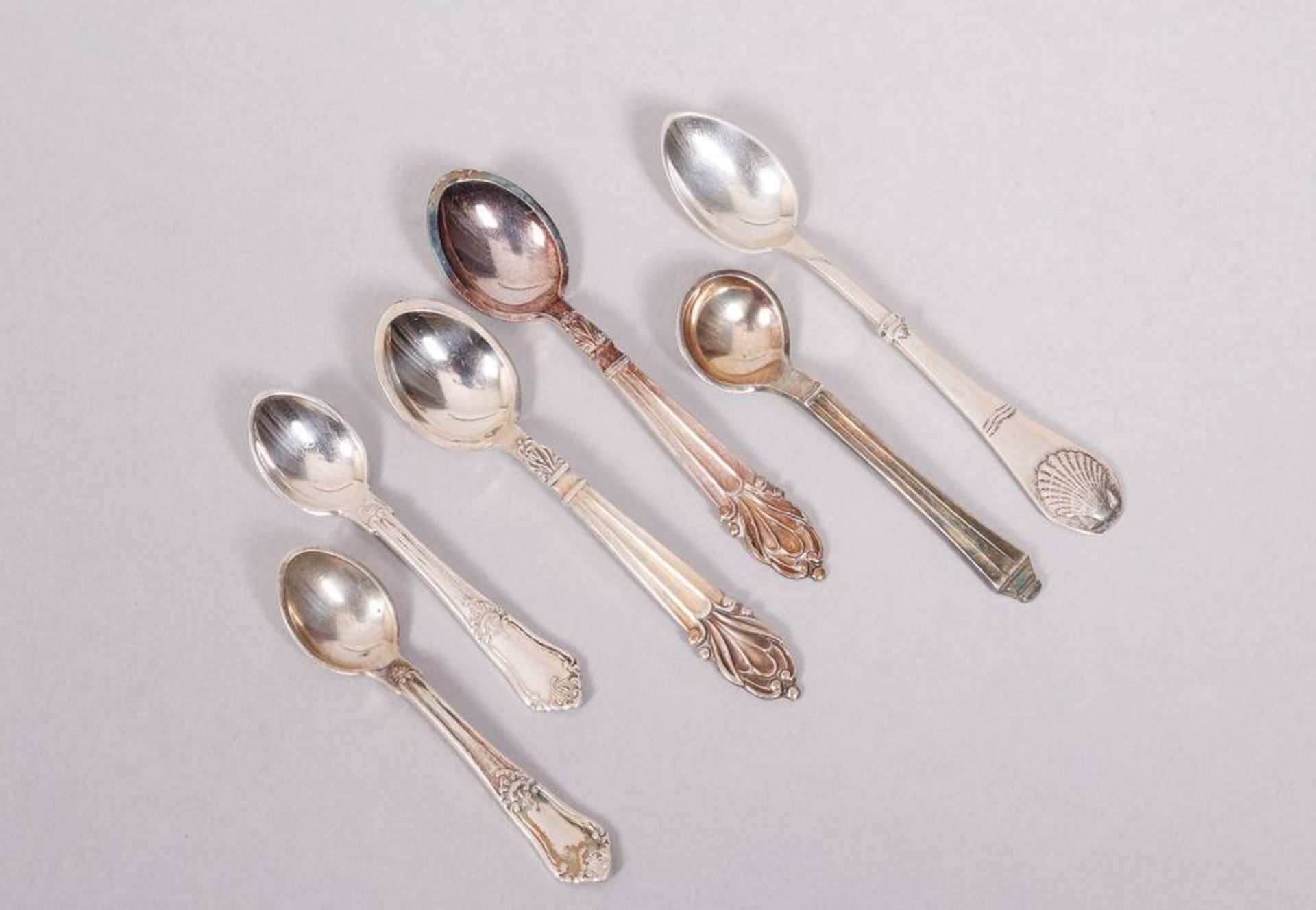 Mixed lot of salt spoons, silver/plated, Denmark, 20th C. 