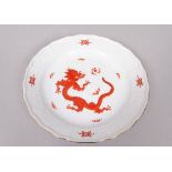 Large wall plate, Meissen, mid-20th C., "Red Dragon" decor