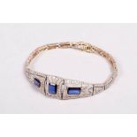 Art Deco Armband mit Diamanten und Saphiren, 750 Gold