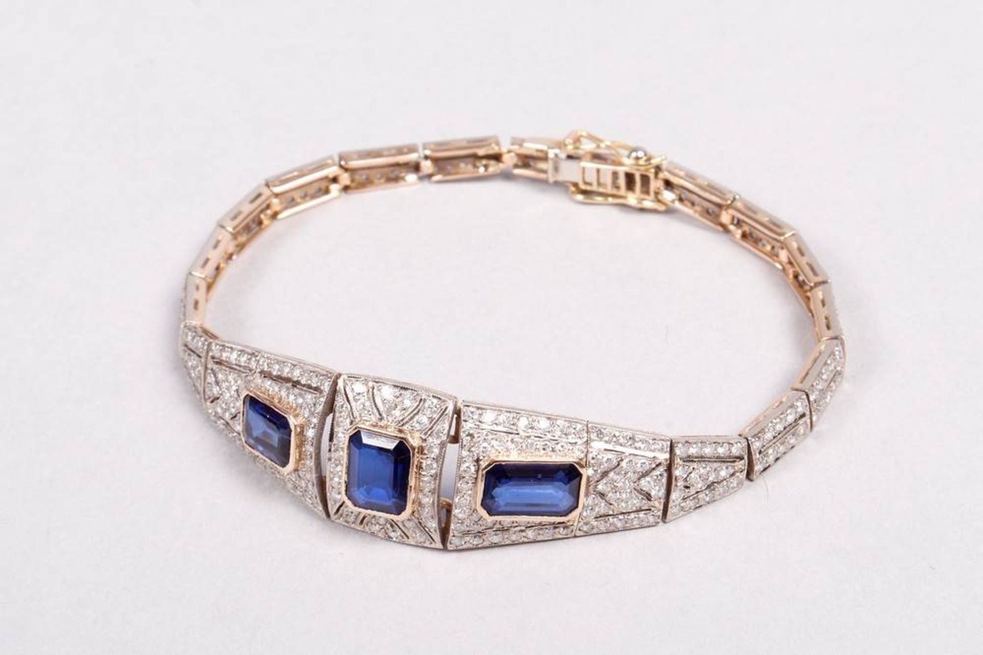 Art Deco bracelet with diamonds and sapphires, 750 gold