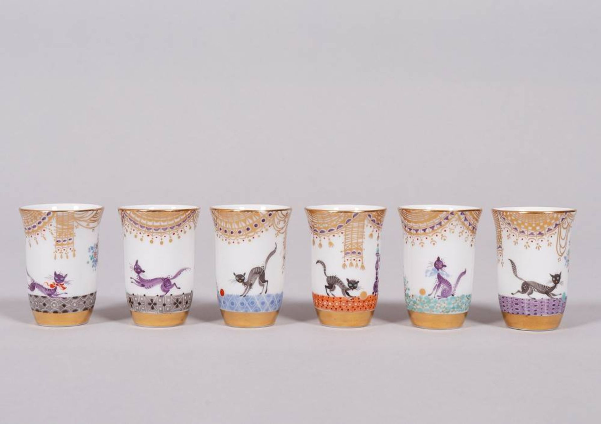 Liqueur set on tray for 6 persons, Meissen, form design Paul Scheurich (1883, New York City - 1945, - Image 16 of 18