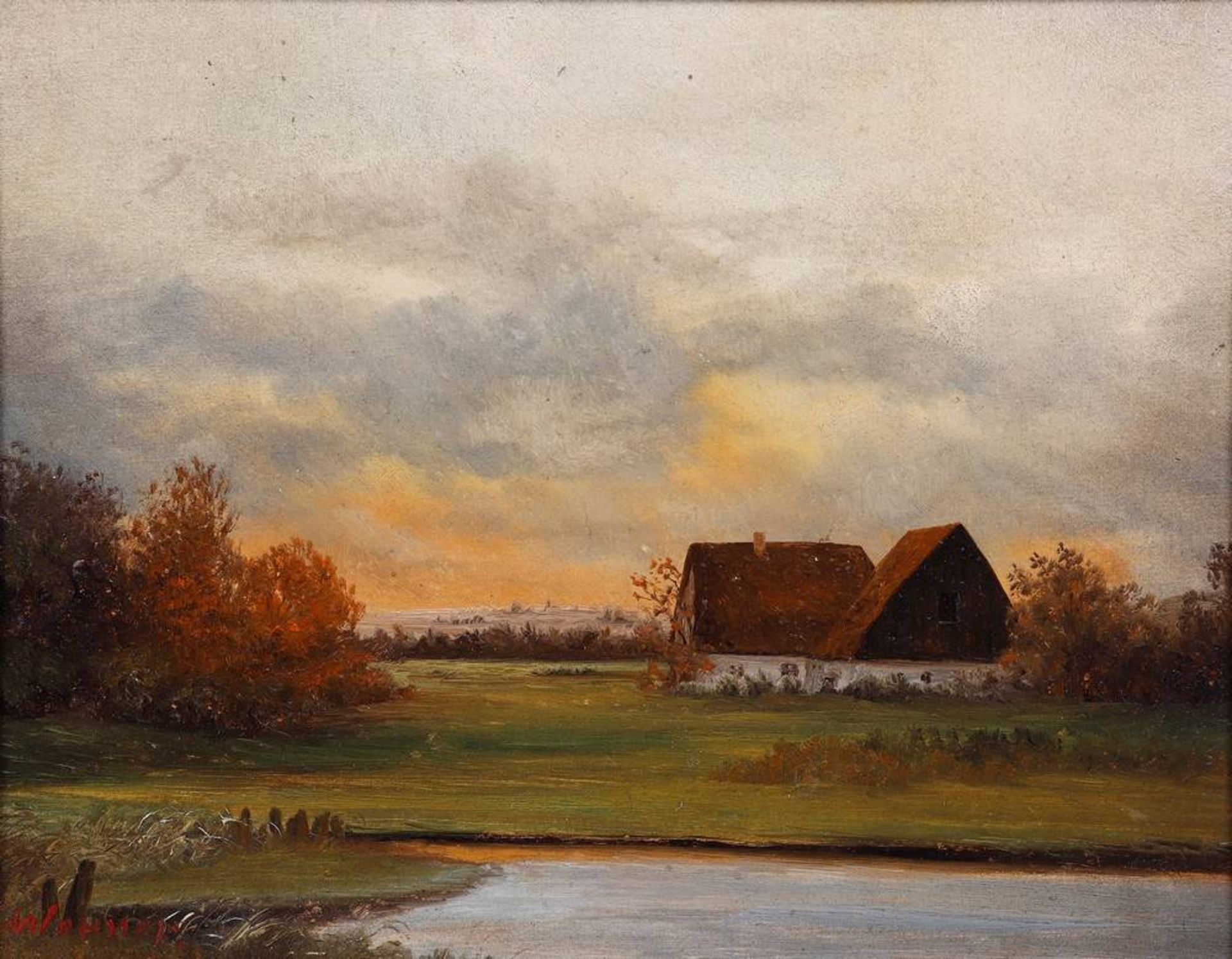 Landscape with homestead at twilight, c. 1900 - Image 2 of 4