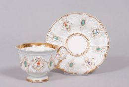 Relief cup and saucer, Meissen, 19th C.