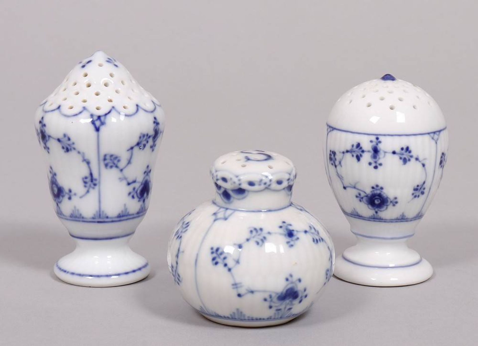 Three salt shakers, Royal Copenhagen, Denmark, early 20th C. and 1967