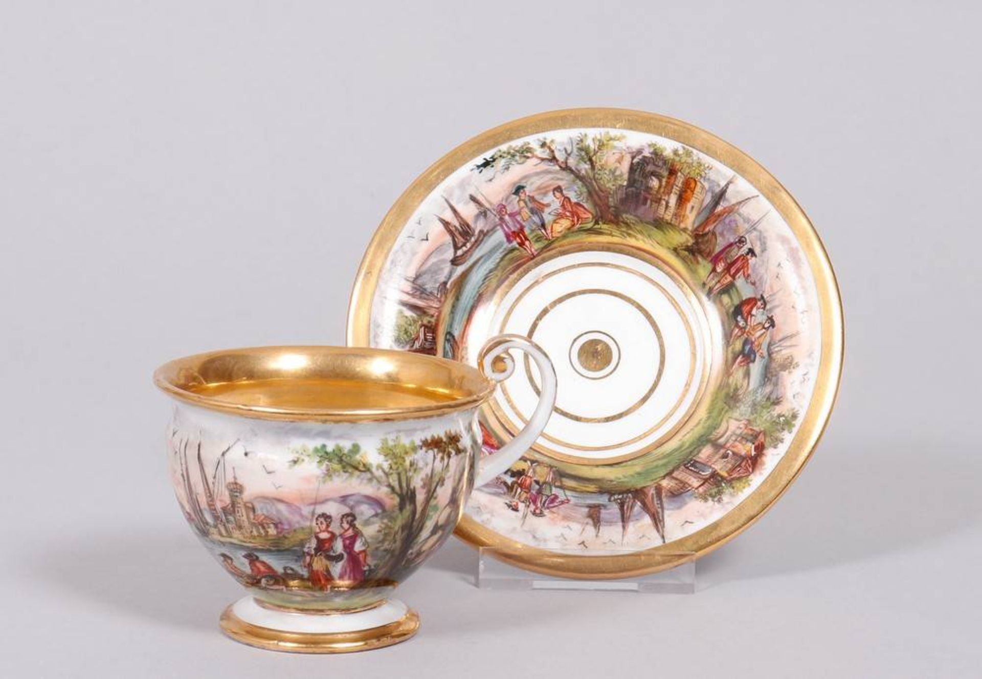 Biedermeier cup and saucer, Meissen, 19th C.,