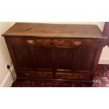 A George III late 18th century oak mule chest, circa 1790, top enclosing compartment, above four