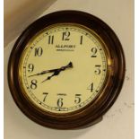 A 20th Century mahogany battery powered Allport, Birmingham wall clock. 40cm H