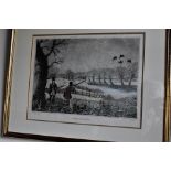 Two framed engravings depicting hunting scenes, entitled 'Snipe Shooting' by H Alken, 1820 and '