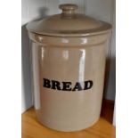 Kitchen items to include bread crock, modern scales and brass weights, display plates etc.