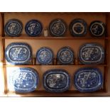 A quantity of blue and white ceramics to include 5 willow pattern meat plates plus 7 other various