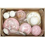 Royal Doulton tea set along with pink and white dinner wares and four glass decanters