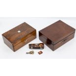 Two small Victorian mahogany boxes along with small tortoiseshell violin case with a miniature