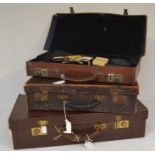 Three leather cases of Masonic items, including medals, some are silver and gilt metal, plus various