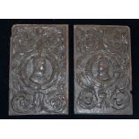 A pair of Early 19th Century Renaissance Revival carved oak panels, each centre with profile