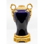 A mid 19th Century French royal blue porcelain and gilt ormolu mounted vase, of inverted baluster