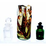 Continental studio glass vase along with two early 20th Century glass perfume bottles