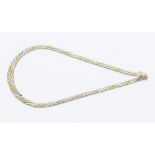 A 9ct gold two tone necklace, comprising diagonal striped alternate links of yellow and white