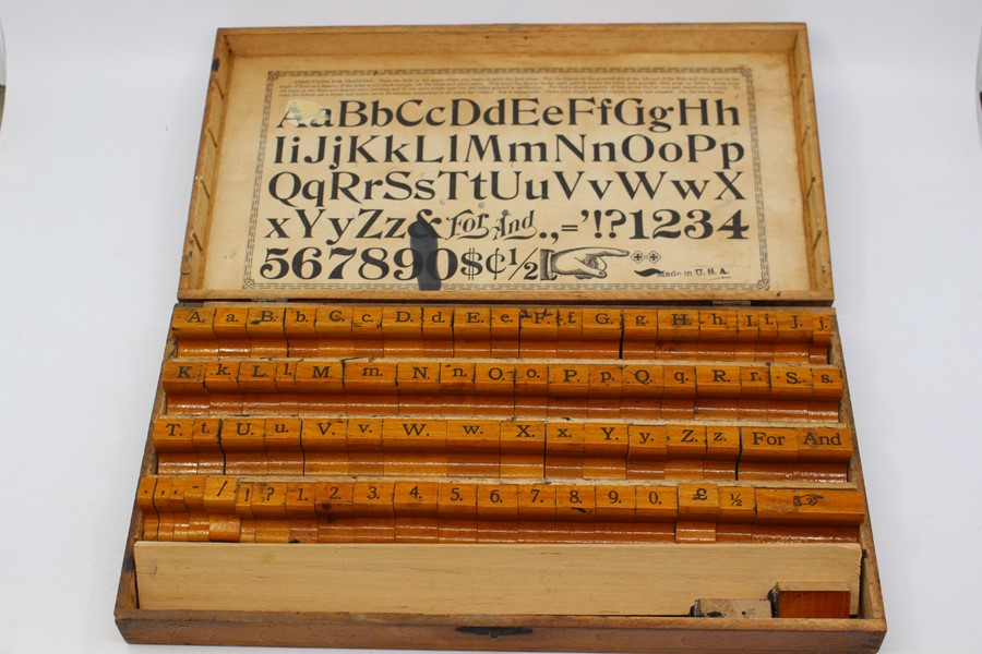 Mid 20th Century printing blocks in wooden box