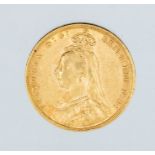 An 1891 Victoria "Jubilee bust" gold sovereign, London mint.